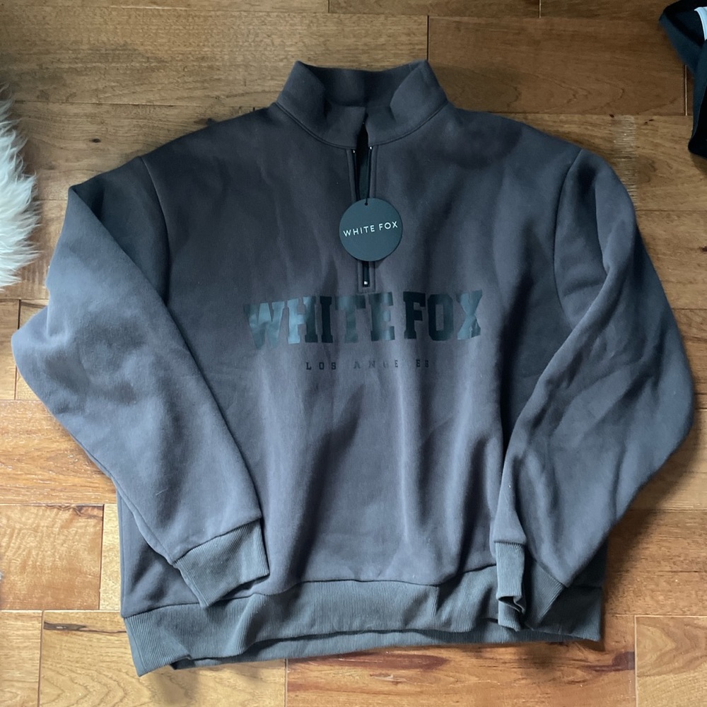 White Fox Half Zip Hoodie Sweatshirt Crewneck